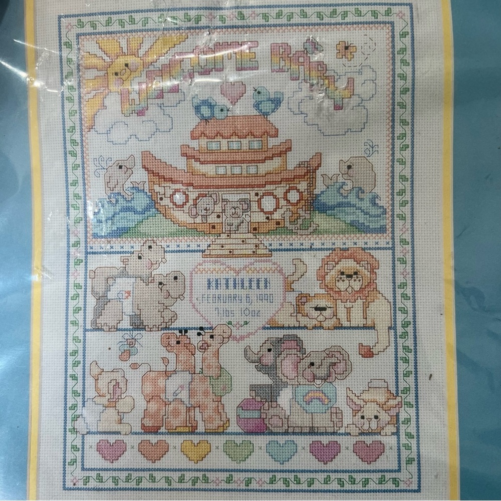 New Vintage Bucilla Noah’s Arc Birth Record Emboroidery Kit
